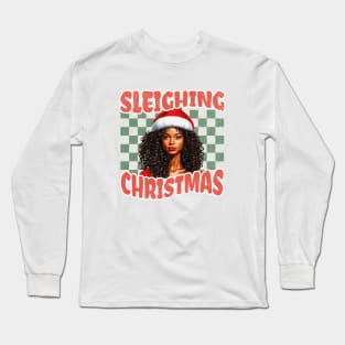 Sleighing Christmas African American woman Long Sleeve T-Shirt